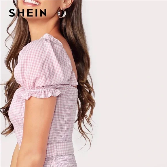 ***SOLD*** 💅🏼💗 Pink Gingham Puff Sleeve Mini Dress 💗💅🏼 Size Small (8) EUC - Picture 8 of 14